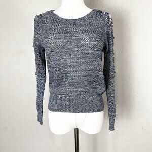 IRO‎ Yana Open Knit Shredded Long Sleeve Sweater Marled Blue Knit Size XS